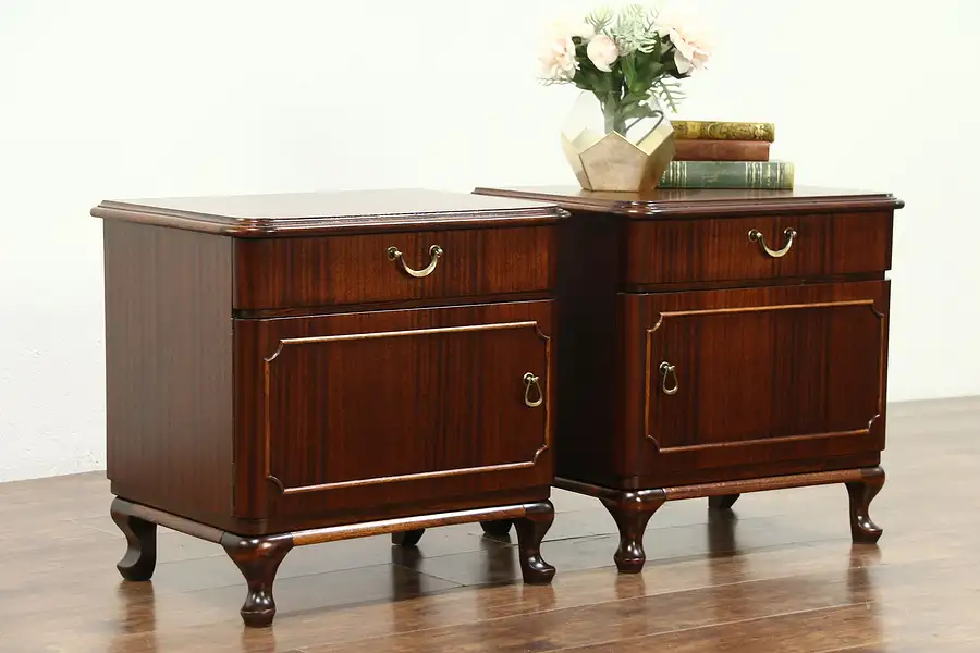 Main image of Pair of Mahogany 1930 Vintage Nightstands, Scandinavia