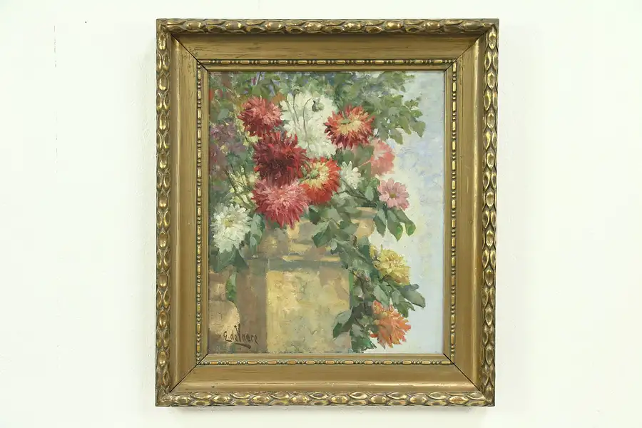 Main image of Still Life with Flowers, Antique Original Oil Paining, Belgium, G. de Vaere,