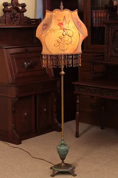 Main image of Floor Lamp Glass Beaded and Hand Painted Shade 1925