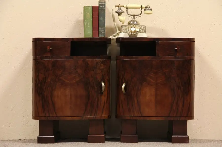 Main image of Art Deco Carved Pair of Nightstands