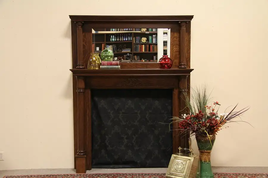 Main image of Oak Antique Fireplace Mantel & Surround