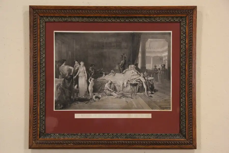 Main image of Last Day of Pompeii 1870 Antique French Engraving, Oak Frame