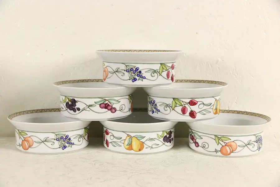 Main image of Set of 6 DANSK PORTUGAL UMBRIAN FRUITS Rimmed Soup Bowls