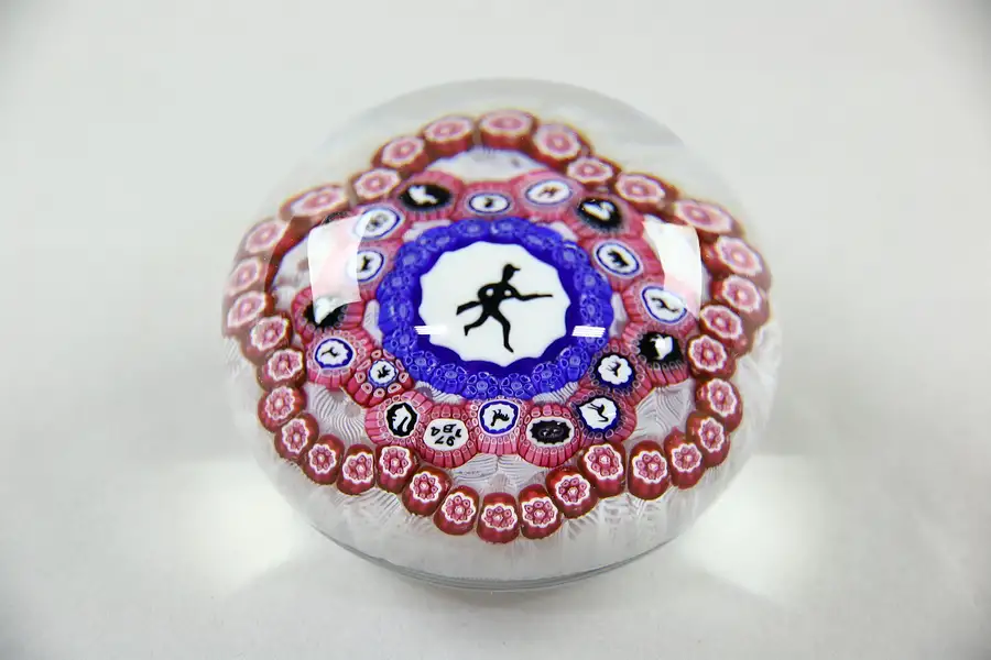 Main image of Baccarat Signed Millefiori Blown Glass Paperweight with Silhouette