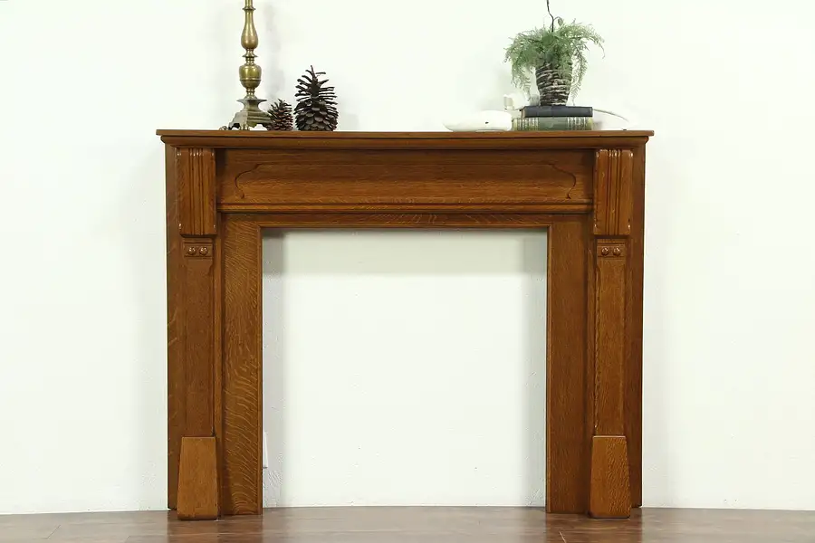 Main image of Quarter Sawn Oak Antique Architectural Salvage Fireplace Mantel