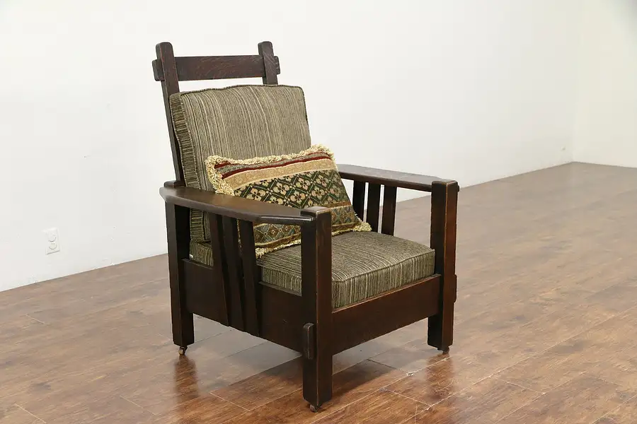Main image of Arts & Crafts Mission Oak Antique Craftsman Morris Recliner Chair
