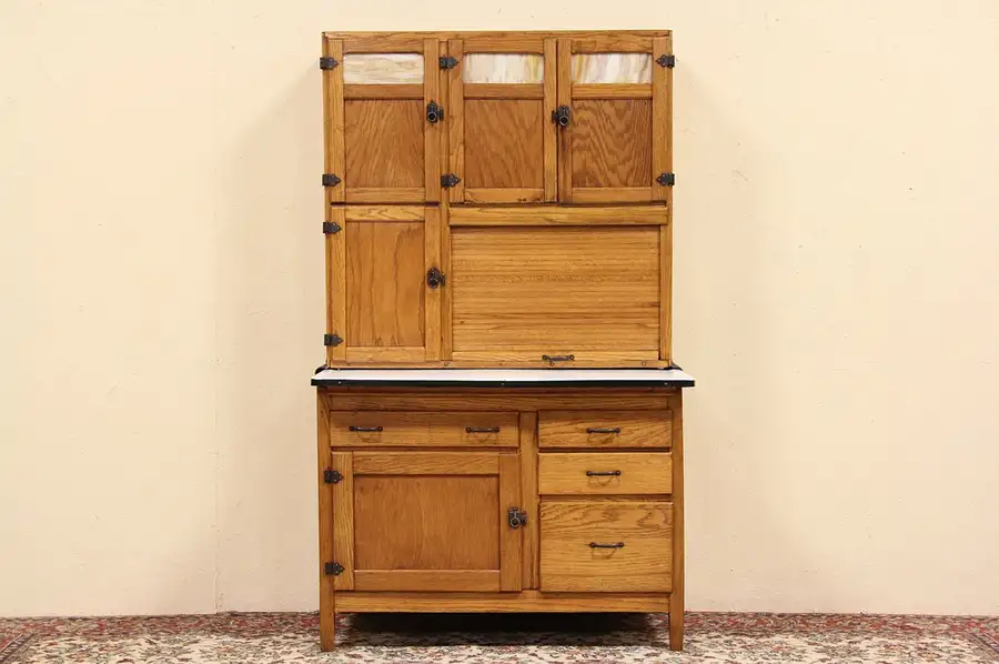 Main image of Hoosier Oak Kitchen Cabinet, Porcelain Top