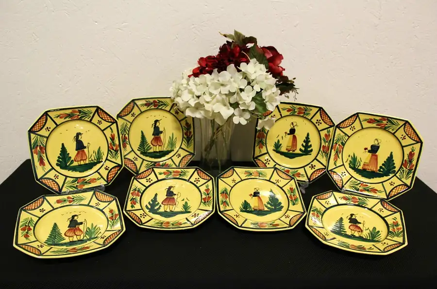 Main image of Quimper Yellow Soleil Set of Eight Octagonal 7 1/2" Plates