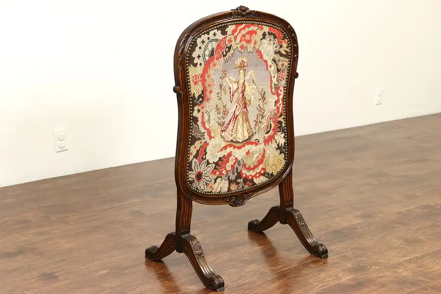 Main image of Fireplace Screen, Needlepoint & Pettipoint, French 1890's Carved Frame