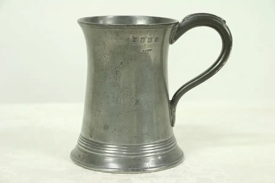 Main image of English Glass Bottom Antique Pewter Mug, Hallmarked Joseph Morgan, Royal Stamps