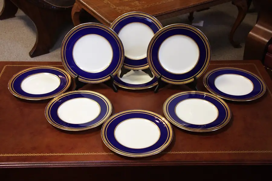 Main image of Set of 9 Cobalt & Gold Minton Tiffany Service Plates