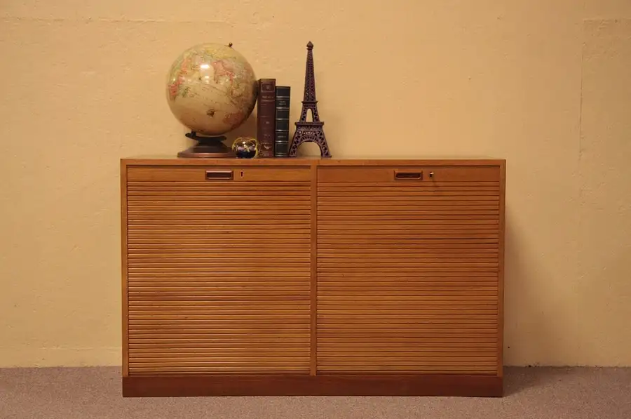 Main image of Danish Midcentury Modern Rolltop Oak File Cabinet