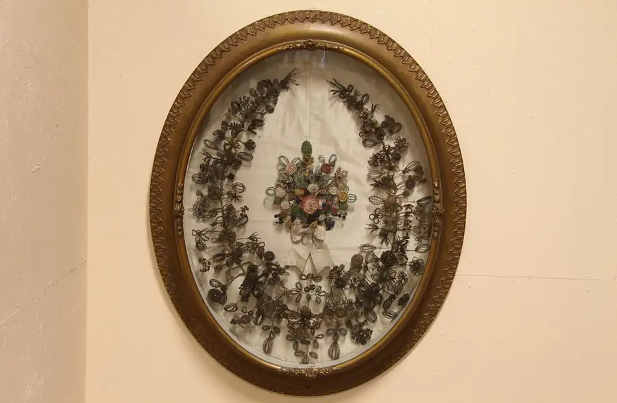Main image of Victorian 52" Oval Shadow Box, Hair Wreath