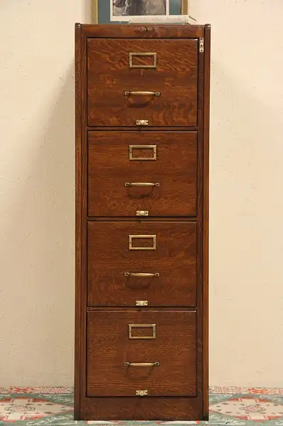 Main image of Oak 4 Drawer File Cabinet Signed Shaw Walker Circa 1915