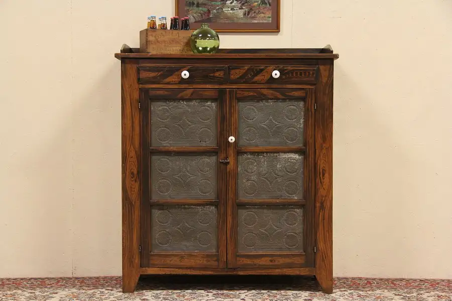 Main image of Country Grained 1870 Pie Safe, Punched Tin Doors