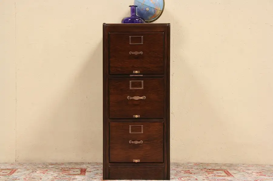 Main image of Oak Library 3 Drawer 1915 Antique File Cabinet