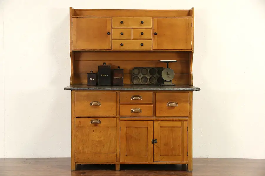Main image of Baker 1900 Antique Maple Kitchen Pantry Cupboard, Zinc Top