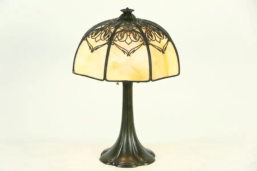 Main image of Lamp, 1915 Antique Octagonal Curved Panel Stained Glass Shade
