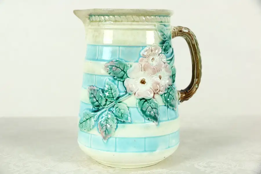 Main image of Majolica Hand Painted Pitcher with Flowers, 6" Tall