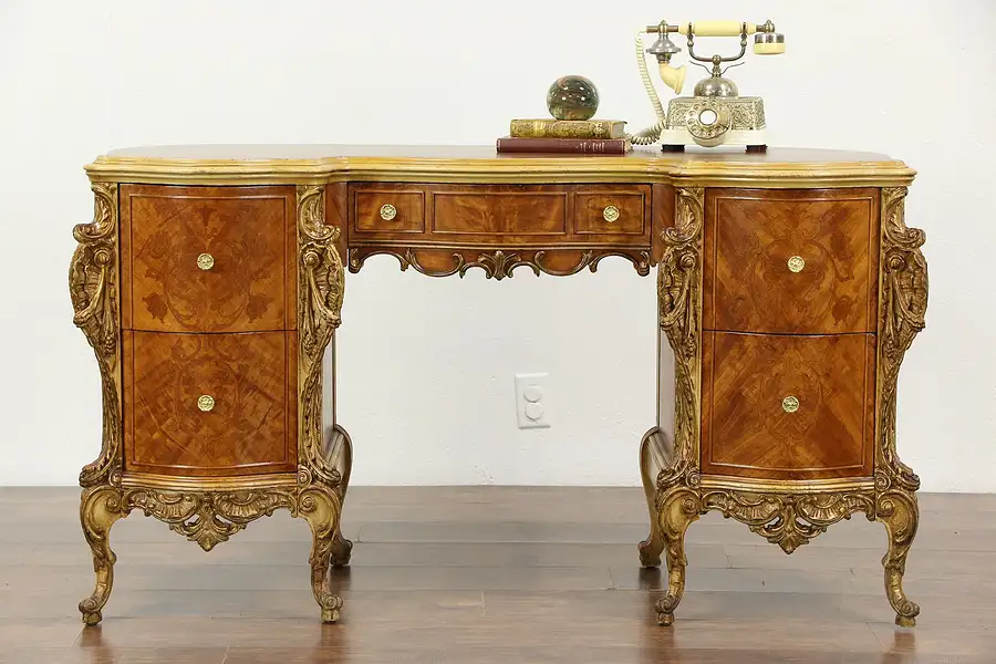 Main image of Satinwood & Marquetry 1930's Vintage Desk, Dressing Table or Vanity