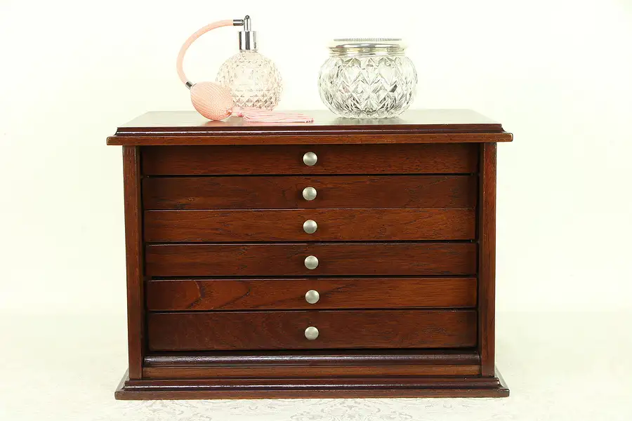Main image of Walnut Vintage 6 Drawer Jewelry Chest or Collector Cabinet