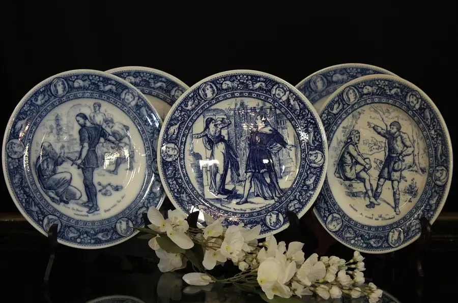 Main image of Five Flow Blue Wedgwood Ivanhoe Plates
