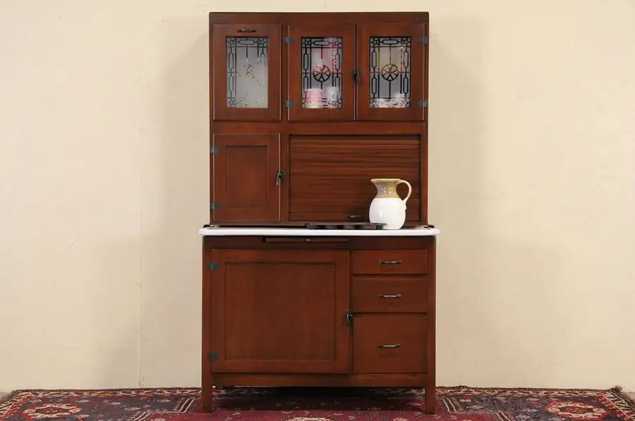 Main image of Hoosier Maple 1920's Antique Kitchen Cupboard, Porcelain Top
