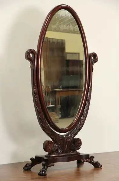 Main image of Empire 1900 Antique Cheval Dressing Mirror, Swan & Lion Paw Motifs