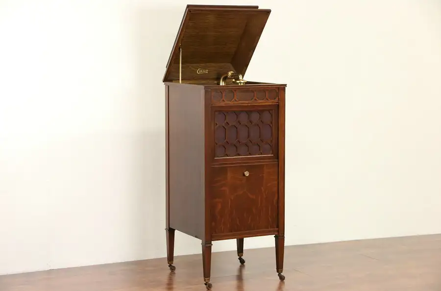 Main image of Edison Oak 1916 Phonograph Wind Up Record Player