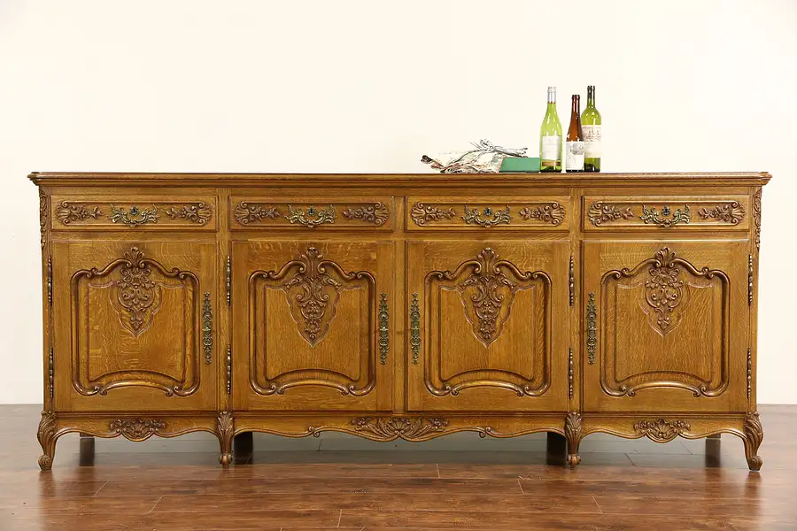 Main image of Country French Carved Oak 1940's Sideboard, Server, Buffet or TV Console