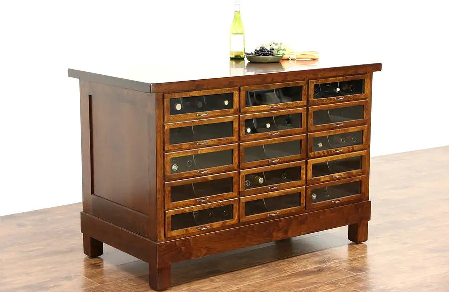 Main image of Kitchen Counter Island or Display Cabinet, Cherry, Glass Front Drawers