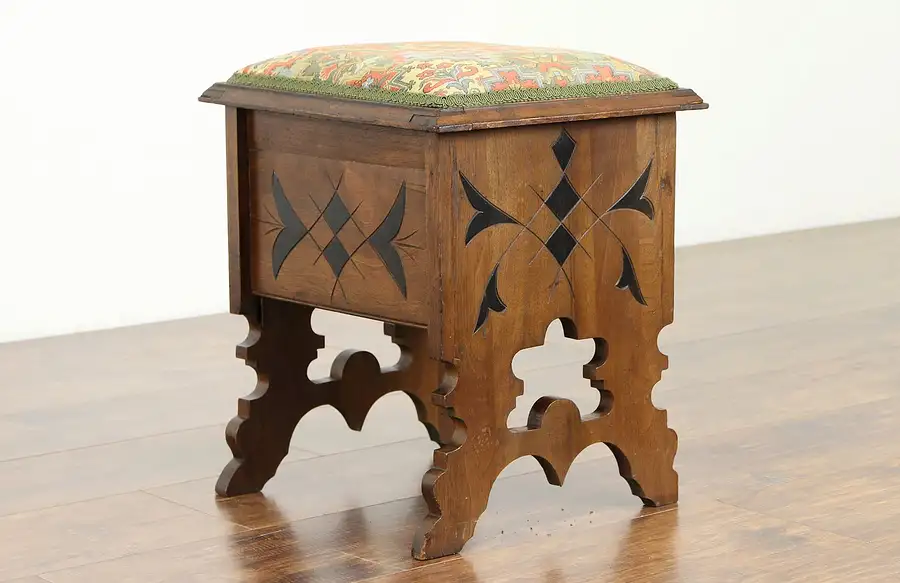 Main image of Victorian Antique Walnut Slipper Bench or Footstool, Storage under Seat