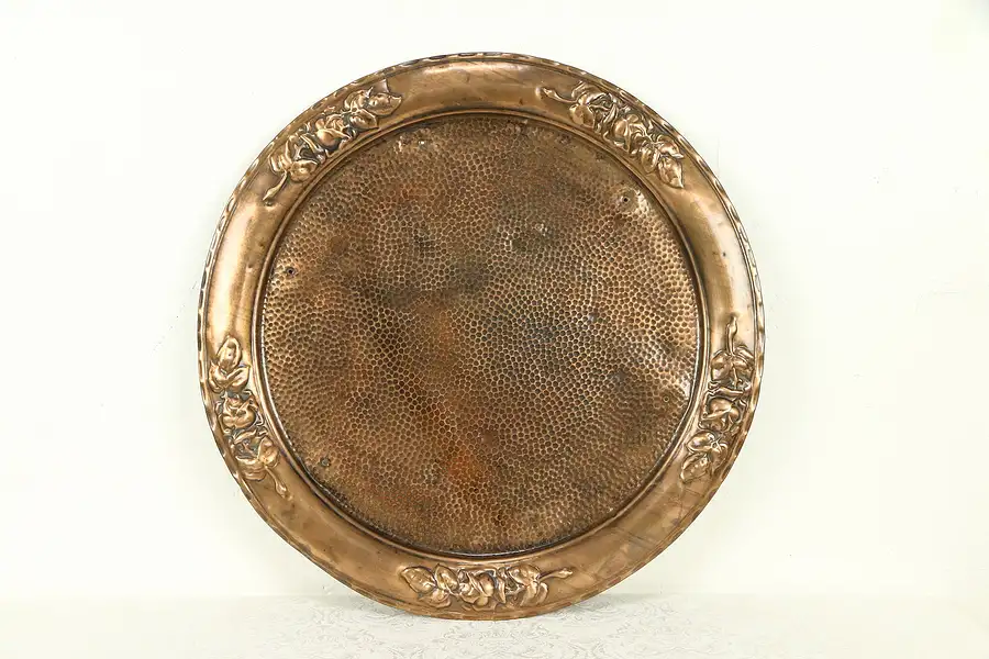 Main image of Hammered Copper Antique Tray or Plaque, Embossed Roses