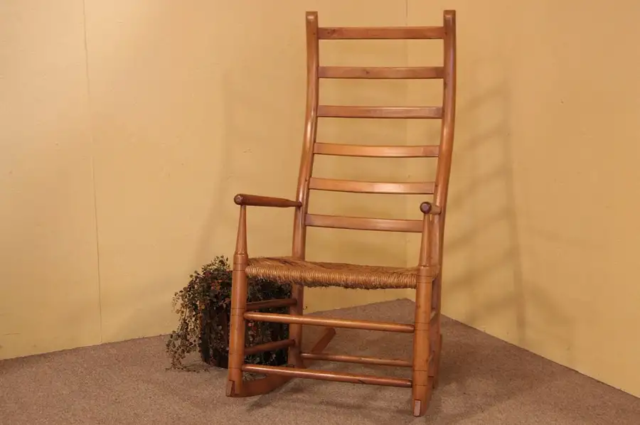 Main image of Shaker Pegged Antique Rocking Chair, Rush Seat