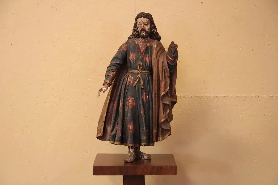 Main image of Handcarved & Painted Wooden Jesus Statue or Santos
