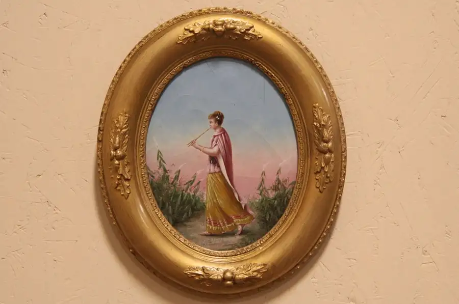 Main image of Oil Antique Painting of Lady with Flute