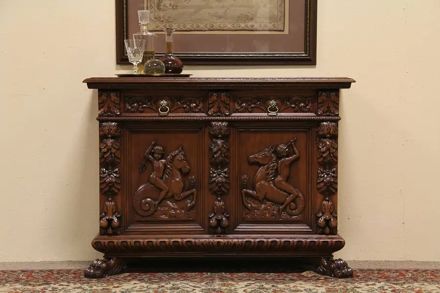 Main image of Carved Antique Credenza, Server or Hunt Board