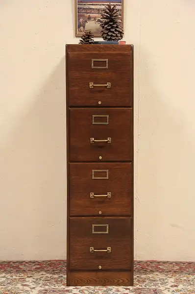 Main image of Oak 4 Drawer 1915 Antique File Cabinet