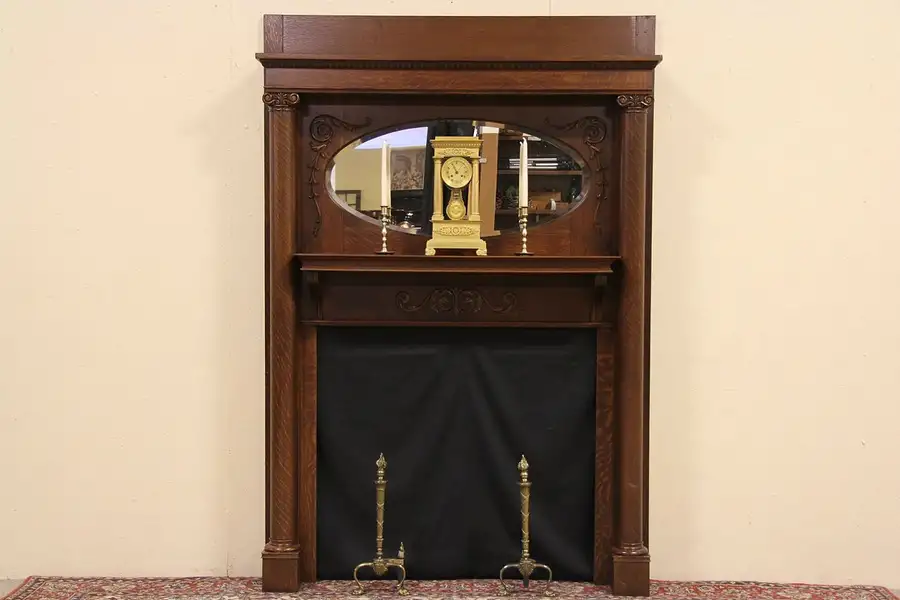 Main image of Oak 1890 Architectural Salvage Fireplace Mantel & Surround