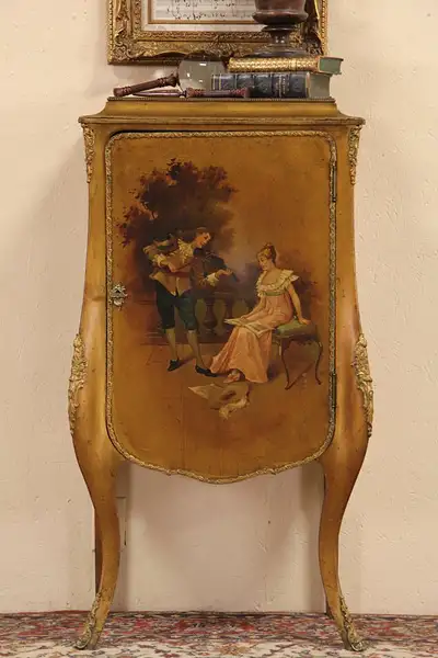 Main image of Vernis Martin Hand Painted French 1900 Antique Music Cabinet