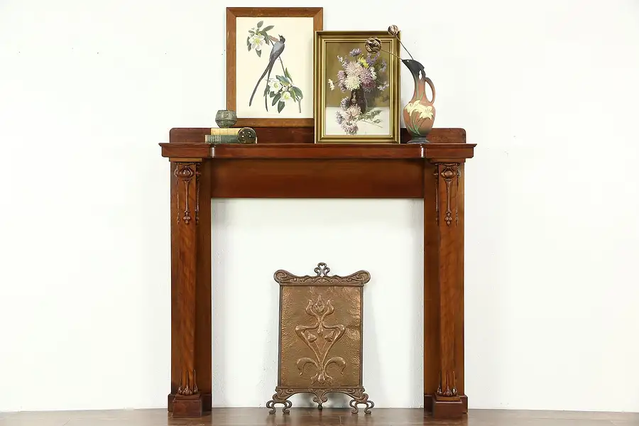 Main image of Art Nouveau Architectural Salvage 1900 Antique Carved Fireplace Mantel