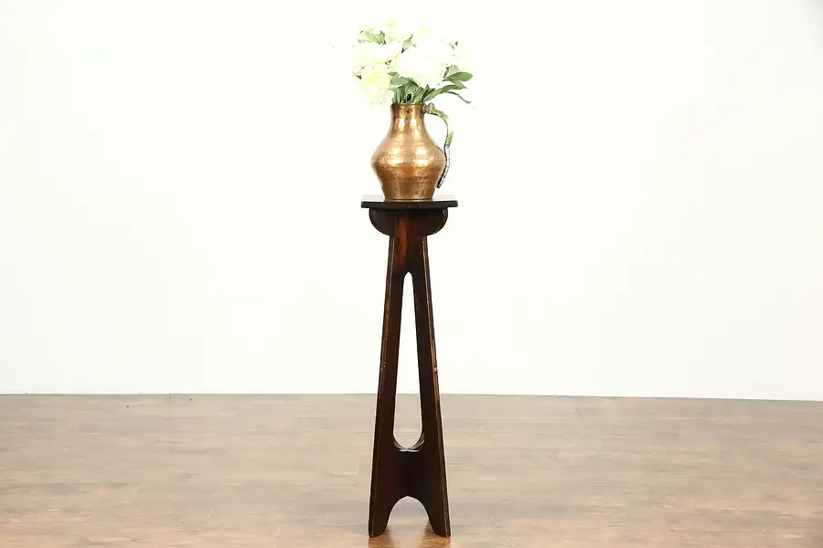 Main image of Arts & Crafts Antique Plant Stand or Craftsman Artwork Pedestal, Copper Inlay