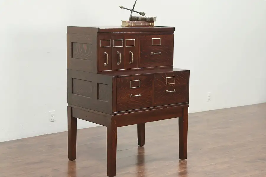 Main image of Oak 6 Drawer Antique Stacking Office or Library File Cabinet, Yawman