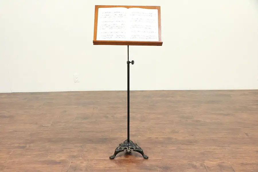 Main image of Victorian Antique Oak & Iron Adjustable Music Stand