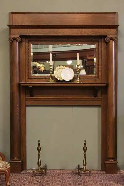 Main image of Oak Fireplace Mantel & Surround, Columns, and Mirror