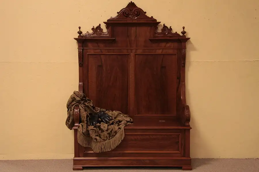 Main image of Victorian Carved Hall Bench, Lift Seat