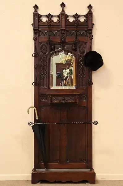 Main image of Gothic Hall or Foyer Mirror, Carved Heads
