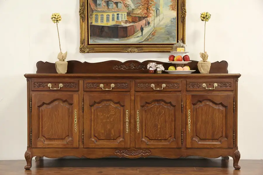 Main image of Country French Carved Oak 1920's Sideboard, Server or TV Console