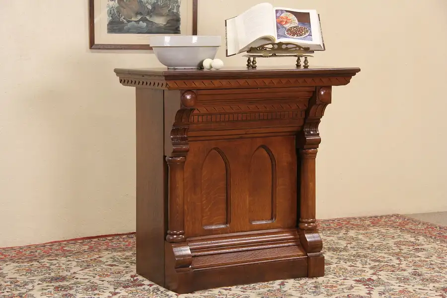 Main image of Carved Oak 1880 Antique Lodge Console Cabinet or Pedestal
