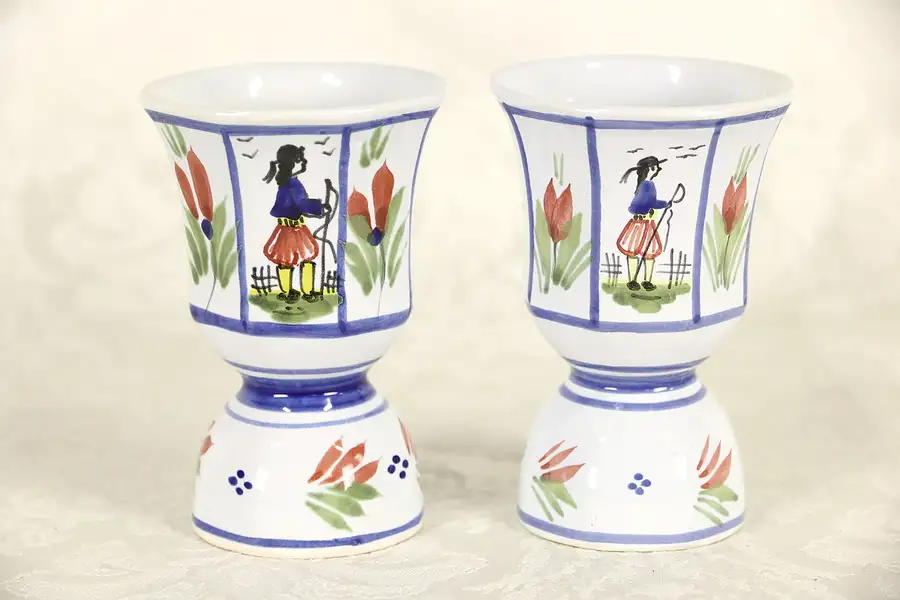 Main image of Quimper Set of 2 Egg Cups, Hand Painted, Signed Brittany, France
